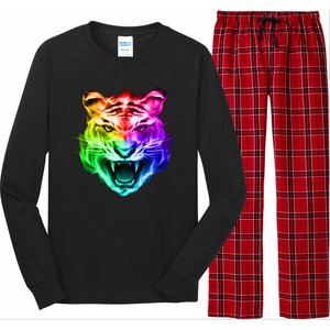 Head of Tiger Blazing in Spectrum Fire Long Sleeve Pajama Set