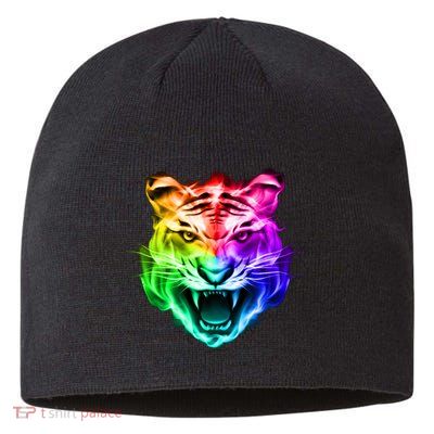 Head of Tiger Blazing in Spectrum Fire Sustainable Beanie