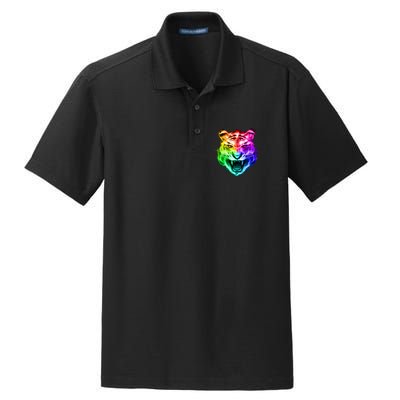 Head of Tiger Blazing in Spectrum Fire Dry Zone Grid Polo