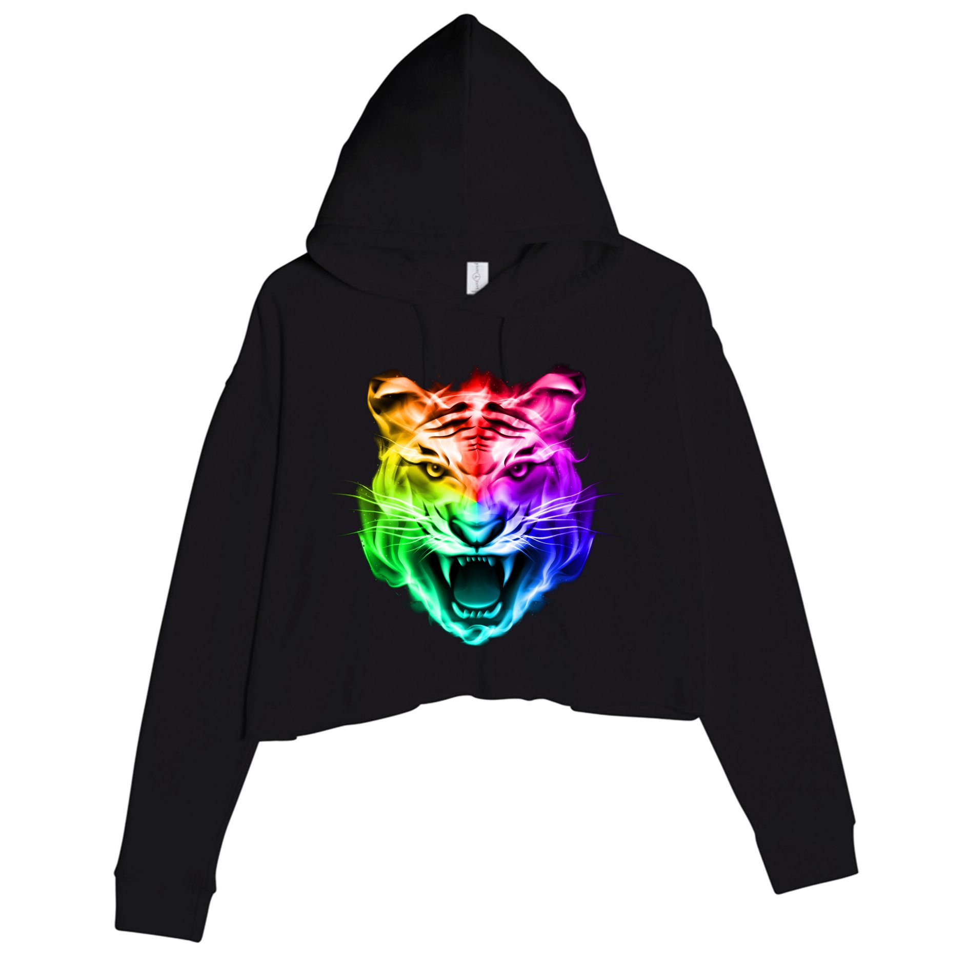 Head of Tiger Blazing in Spectrum Fire Crop Fleece Hoodie
