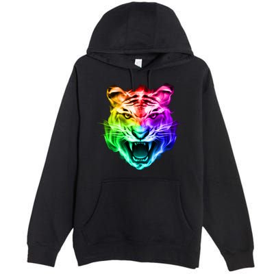 Head of Tiger Blazing in Spectrum Fire Premium Pullover Hoodie