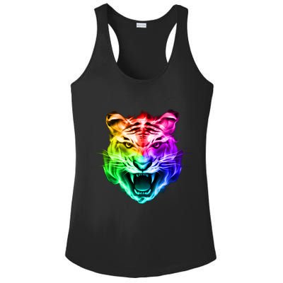 Head of Tiger Blazing in Spectrum Fire Ladies PosiCharge Competitor Racerback Tank