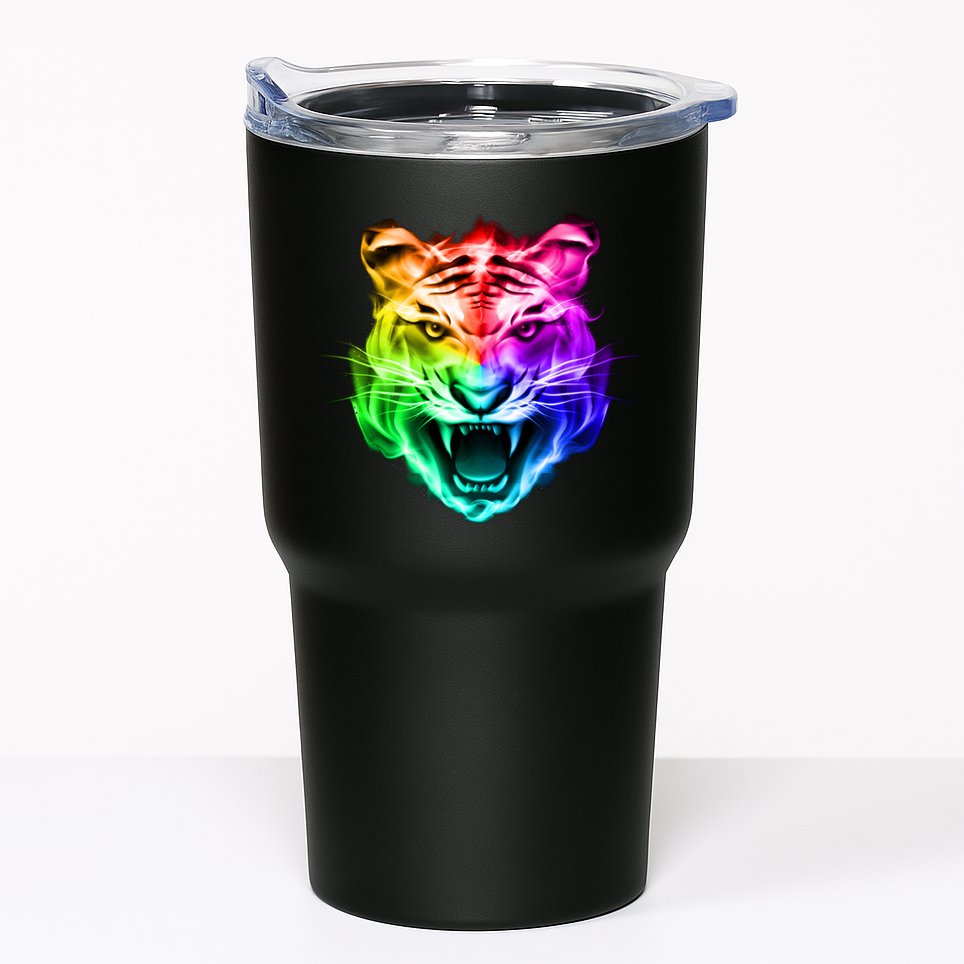 Head of Tiger Blazing in Spectrum Fire Tumbler