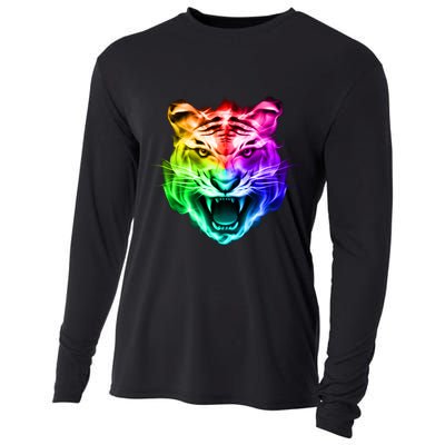 Head of Tiger Blazing in Spectrum Fire Cooling Performance Long Sleeve Crew