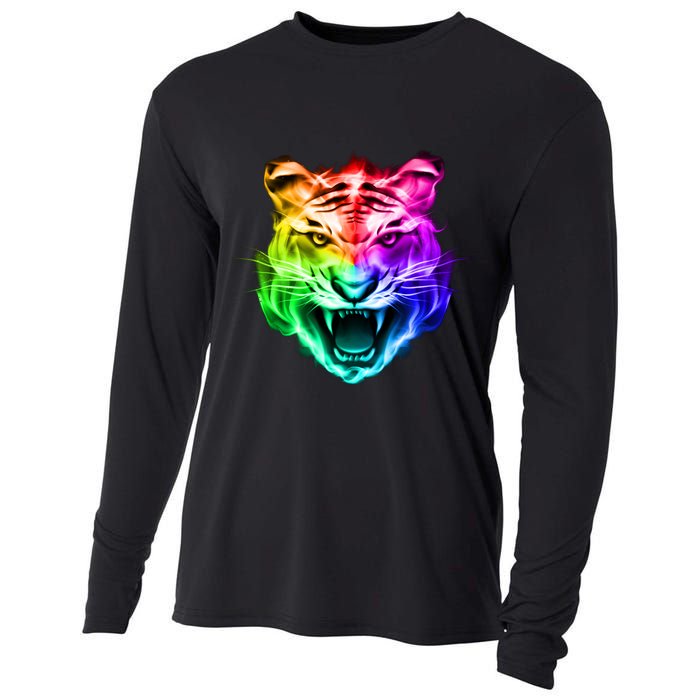 Head of Tiger Blazing in Spectrum Fire Cooling Performance Long Sleeve Crew