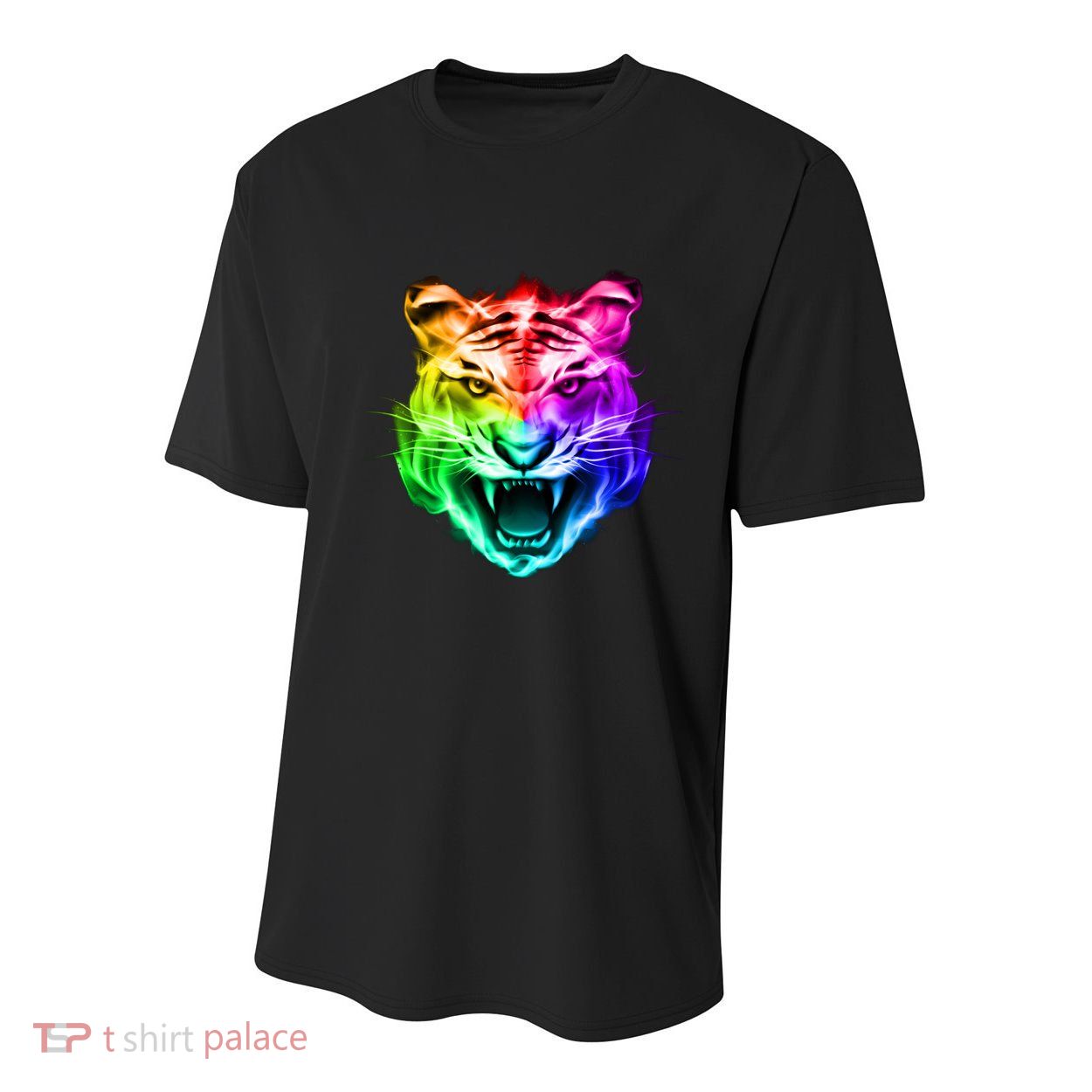 Head of Tiger Blazing in Spectrum Fire Youth Performance Sprint T-Shirt