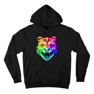 Head of Tiger Blazing in Spectrum Fire Tall Hoodie
