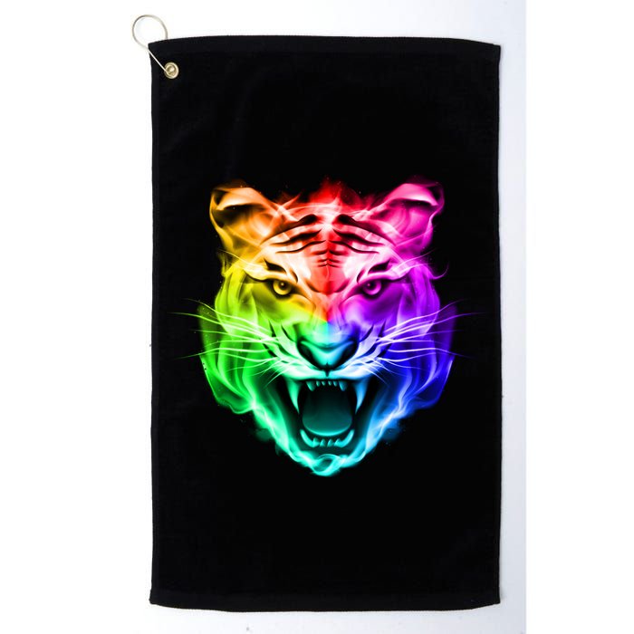 Head of Tiger Blazing in Spectrum Fire Golf Towel