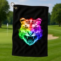 Head of Tiger Blazing in Spectrum Fire Golf Towel