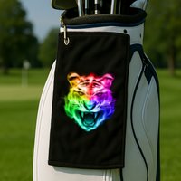 Head of Tiger Blazing in Spectrum Fire Golf Towel