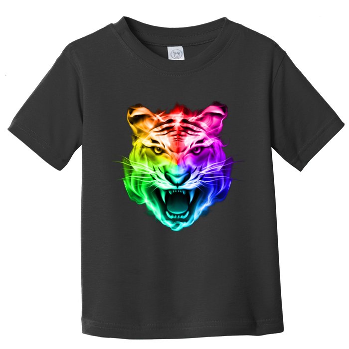 Head of Tiger Blazing in Spectrum Fire Toddler T-Shirt