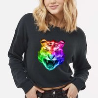 Head of Tiger Blazing in Spectrum Fire Cropped Pullover Crew