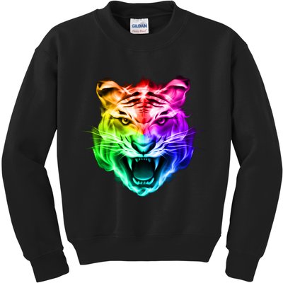 Head of Tiger Blazing in Spectrum Fire Kids Sweatshirt