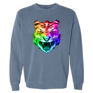 Head of Tiger Blazing in Spectrum Fire Garment-Dyed Sweatshirt