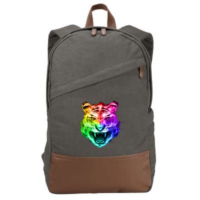 Head of Tiger Blazing in Spectrum Fire Cotton Canvas Backpack