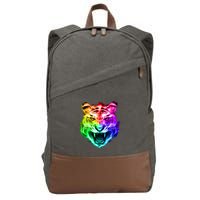Head of Tiger Blazing in Spectrum Fire Cotton Canvas Backpack