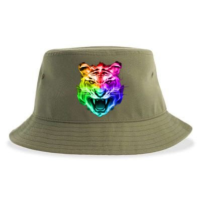 Head of Tiger Blazing in Spectrum Fire Sustainable Bucket Hat