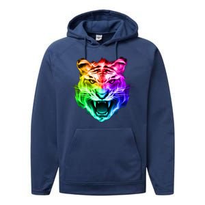 Head of Tiger Blazing in Spectrum Fire Performance Fleece Hoodie