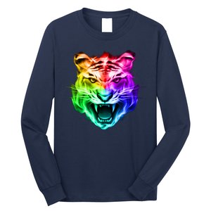 Head of Tiger Blazing in Spectrum Fire Long Sleeve Shirt