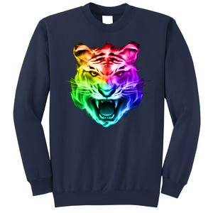 Head of Tiger Blazing in Spectrum Fire Sweatshirt