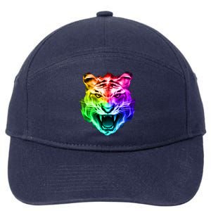 Head of Tiger Blazing in Spectrum Fire 7-Panel Snapback Hat