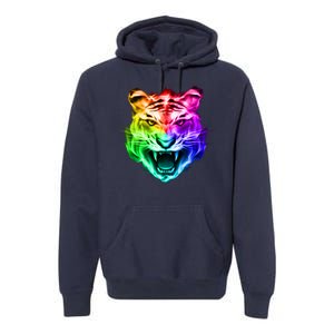 Head of Tiger Blazing in Spectrum Fire Premium Hoodie