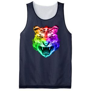 Head of Tiger Blazing in Spectrum Fire Mesh Reversible Basketball Jersey Tank