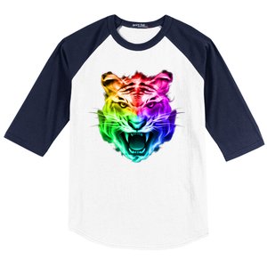 Head of Tiger Blazing in Spectrum Fire Baseball Sleeve Shirt