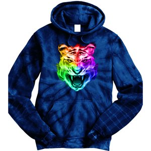 Head of Tiger Blazing in Spectrum Fire Tie Dye Hoodie