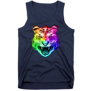 Head of Tiger Blazing in Spectrum Fire Tank Top