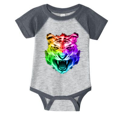 Head of Tiger Blazing in Spectrum Fire Infant Baby Jersey Bodysuit
