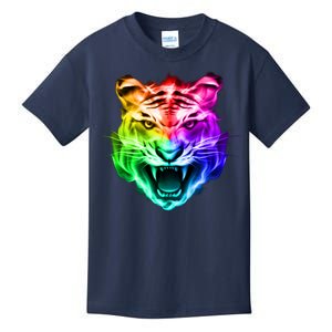 Head of Tiger Blazing in Spectrum Fire Kids T-Shirt