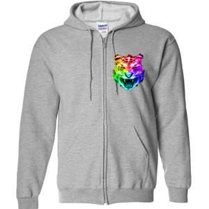 Head of Tiger Blazing in Spectrum Fire Full Zip Hoodie