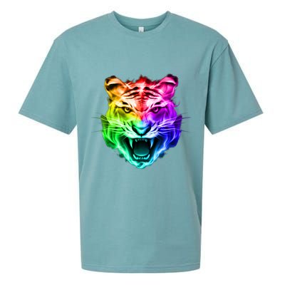 Head of Tiger Blazing in Spectrum Fire Sueded Cloud Jersey T-Shirt