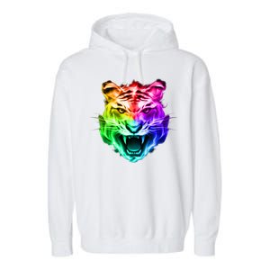 Head of Tiger Blazing in Spectrum Fire Garment-Dyed Fleece Hoodie