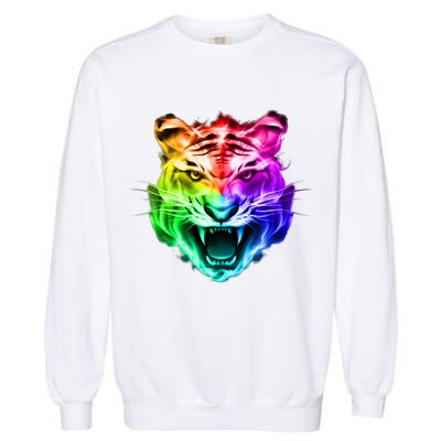 Head of Tiger Blazing in Spectrum Fire Garment-Dyed Sweatshirt
