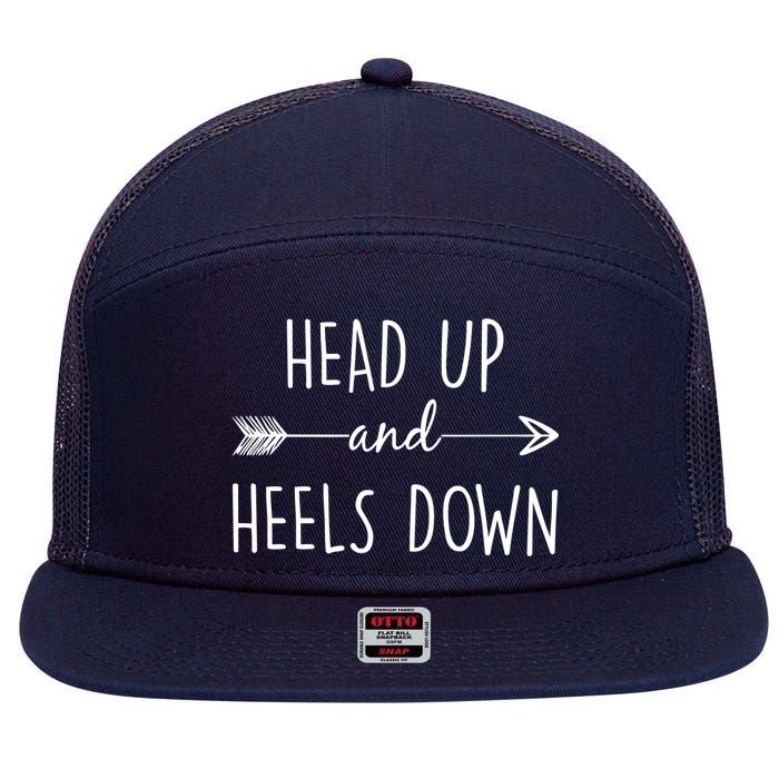 Head Up And Heels Down 7 Panel Mesh Trucker Snapback Hat