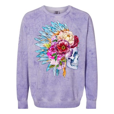 Headdress Floral Skull Colorblast Crewneck Sweatshirt