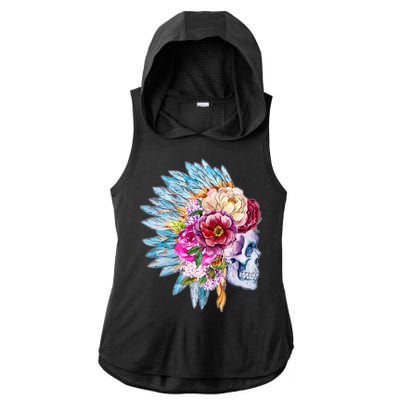 Headdress Floral Skull Ladies PosiCharge Tri-Blend Wicking Draft Hoodie Tank