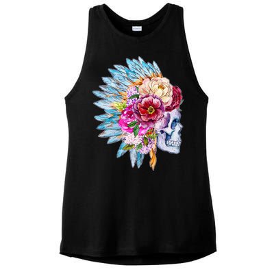 Headdress Floral Skull Ladies PosiCharge Tri-Blend Wicking Tank