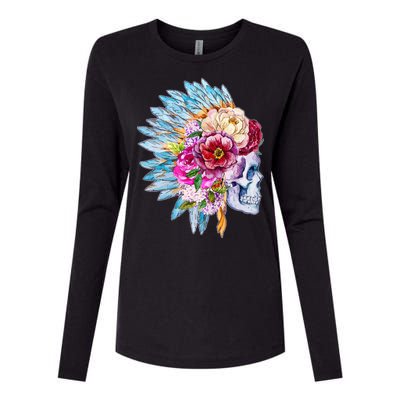 Headdress Floral Skull Womens Cotton Relaxed Long Sleeve T-Shirt