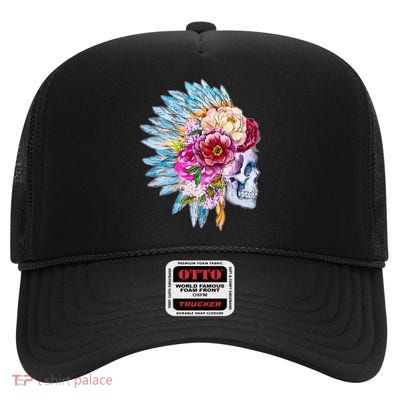 Headdress Floral Skull High Crown Mesh Back Trucker Hat