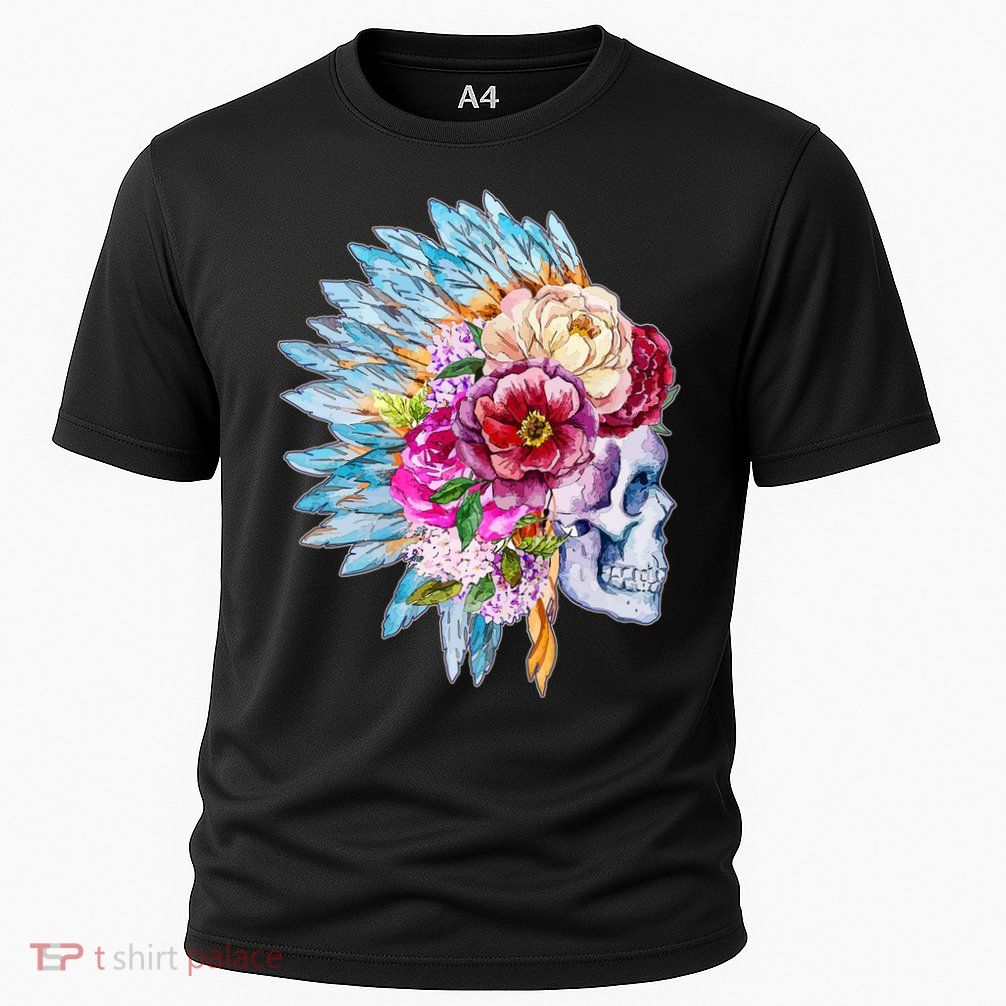 Headdress Floral Skull Cooling Performance Crew T-Shirt