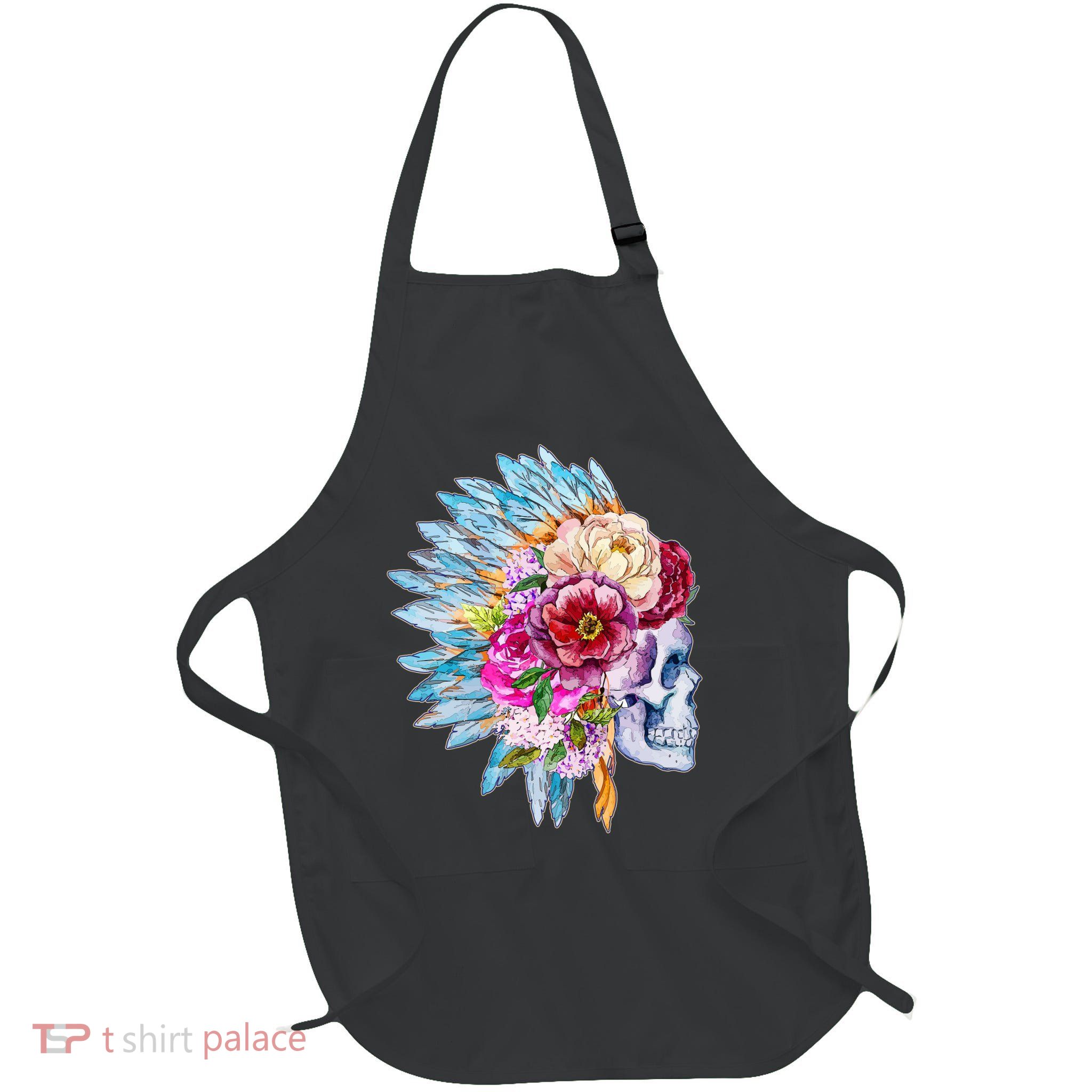 Headdress Floral Skull Full-Length Apron With Pockets