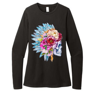 Headdress Floral Skull Womens CVC Long Sleeve Shirt