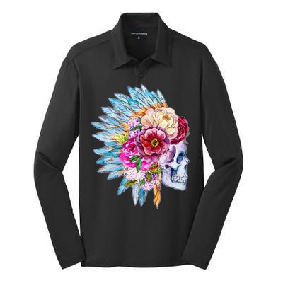 Headdress Floral Skull Silk Touch Performance Long Sleeve Polo