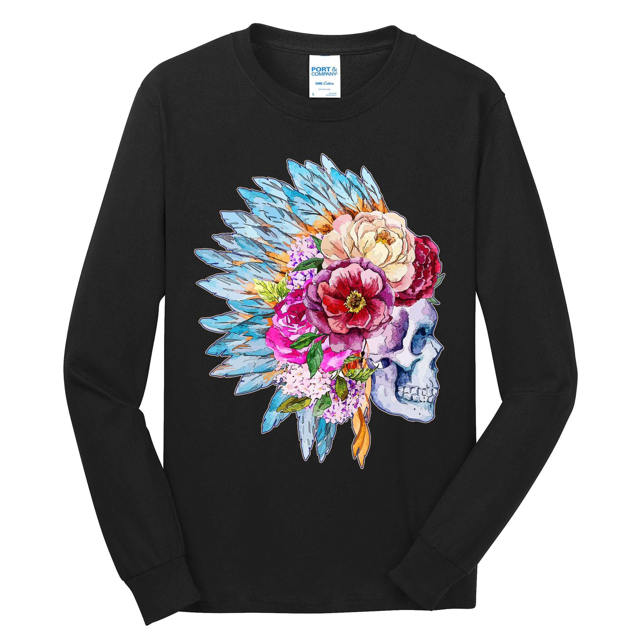 Headdress Floral Skull Tall Long Sleeve T-Shirt