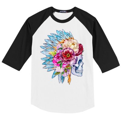 Headdress Floral Skull Baseball Sleeve Shirt