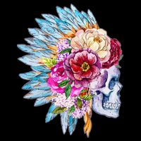 Headdress Floral Skull Women's V-Neck T-Shirt