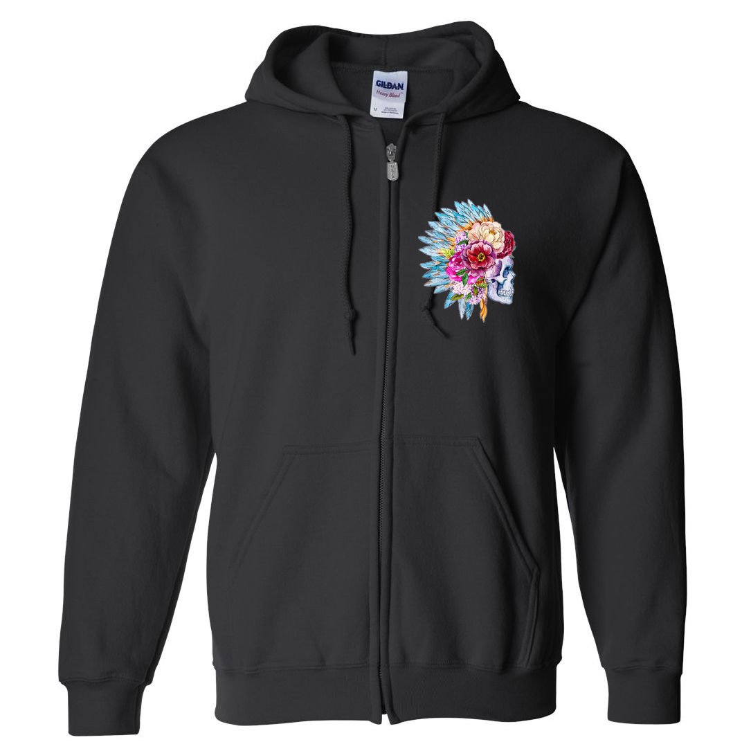 Headdress Floral Skull Full Zip Hoodie